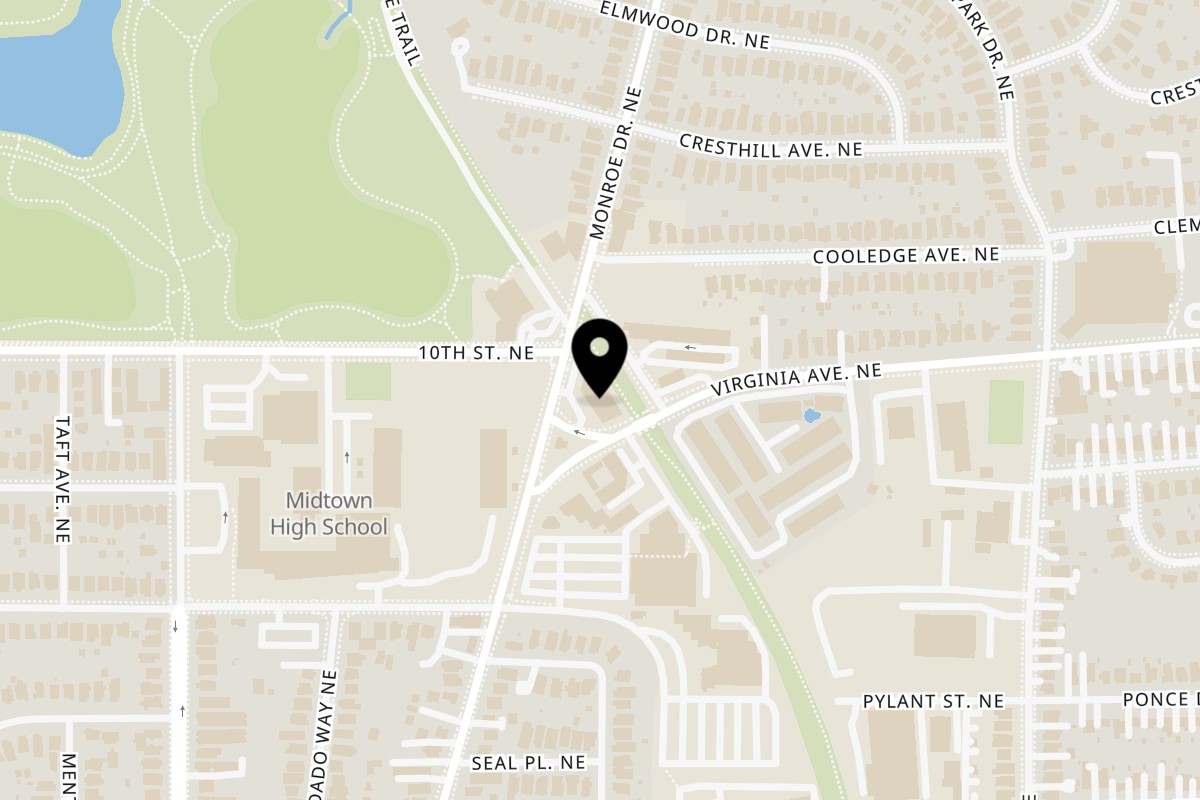 Map showing the location of Mediterranean Grill Atlanta on 985 Monroe Dr NE in Atlanta