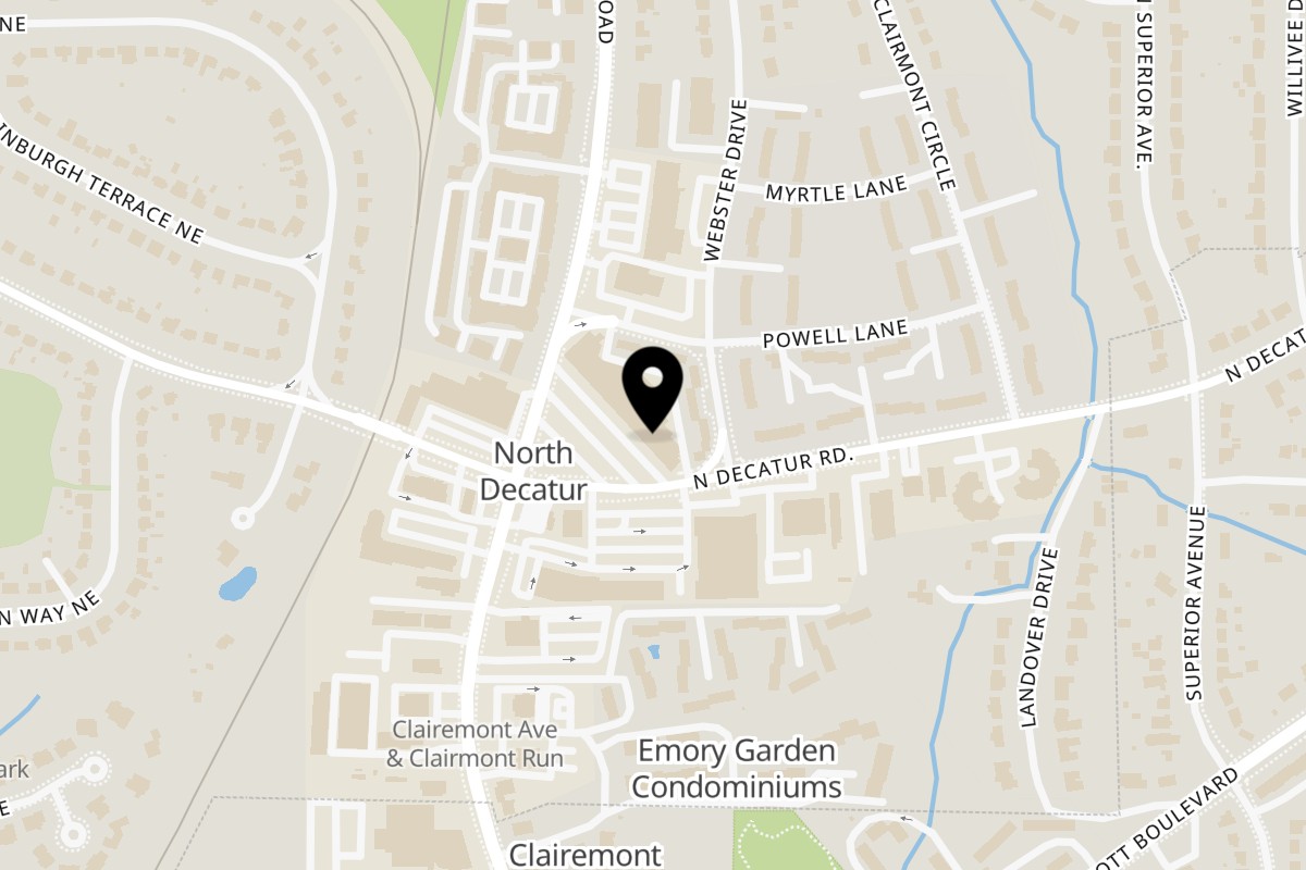Map showing the location of Mediterranean Grill Decatur on 2126 N Decatur Rd in Decatur