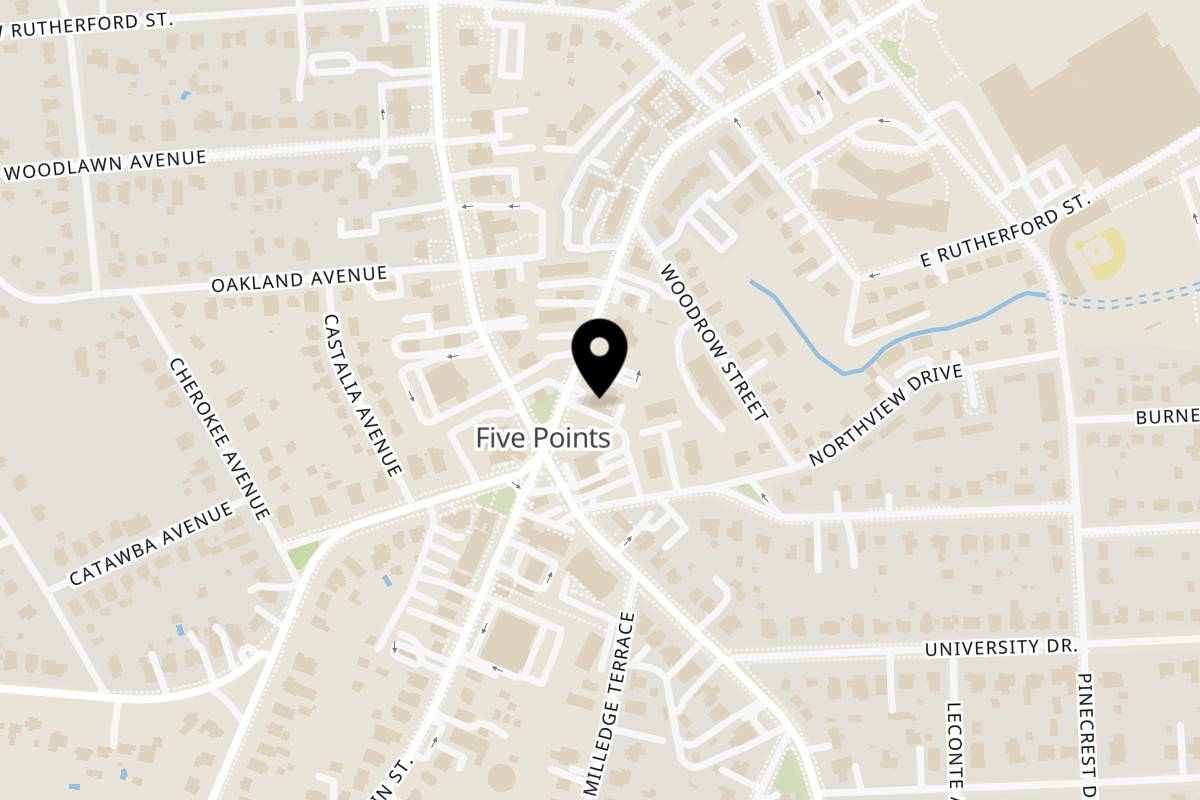Map showing the location of Mediterranean Grill Athens on 1591 S Lumpkin St in Athens
